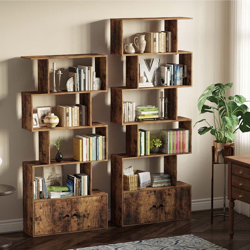 Rolanstar Bookcase with Cabinet,5-Tier Freestanding Bookshelf