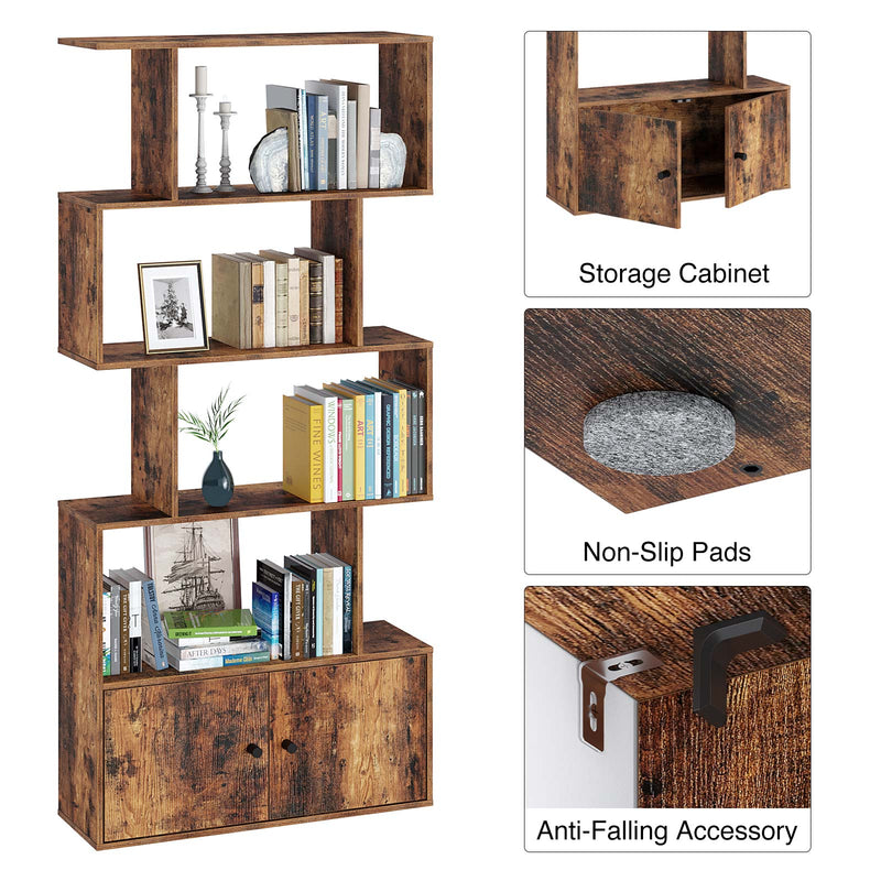 Rolanstar Bookcase with Cabinet,5-Tier Freestanding Bookshelf