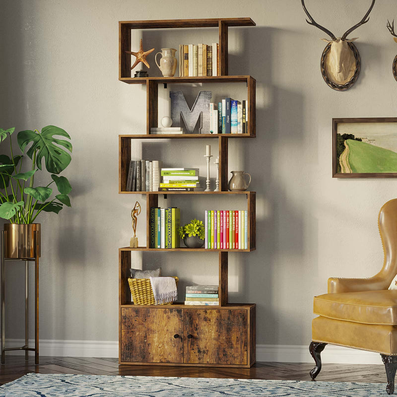 Rolanstar Bookcase with Cabinet,6-Tier Freestanding Bookshelf