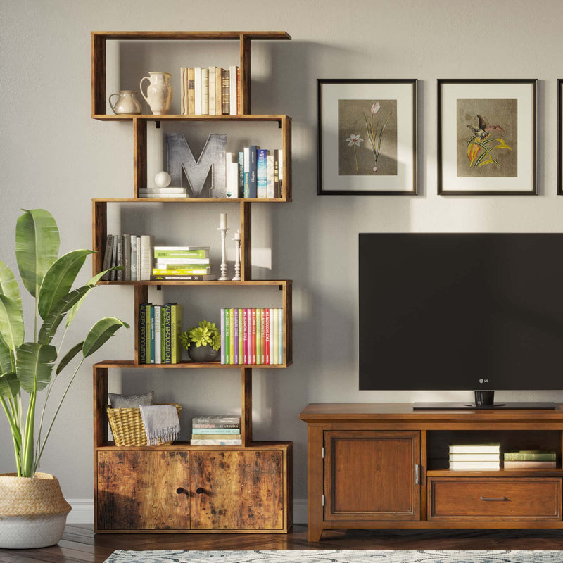 Rolanstar Bookcase with Cabinet,6-Tier Freestanding Bookshelf