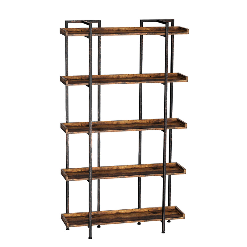 FABULAXE Industrial 67.5 in. Brown Wood and Metal 5-Shelf Etagere