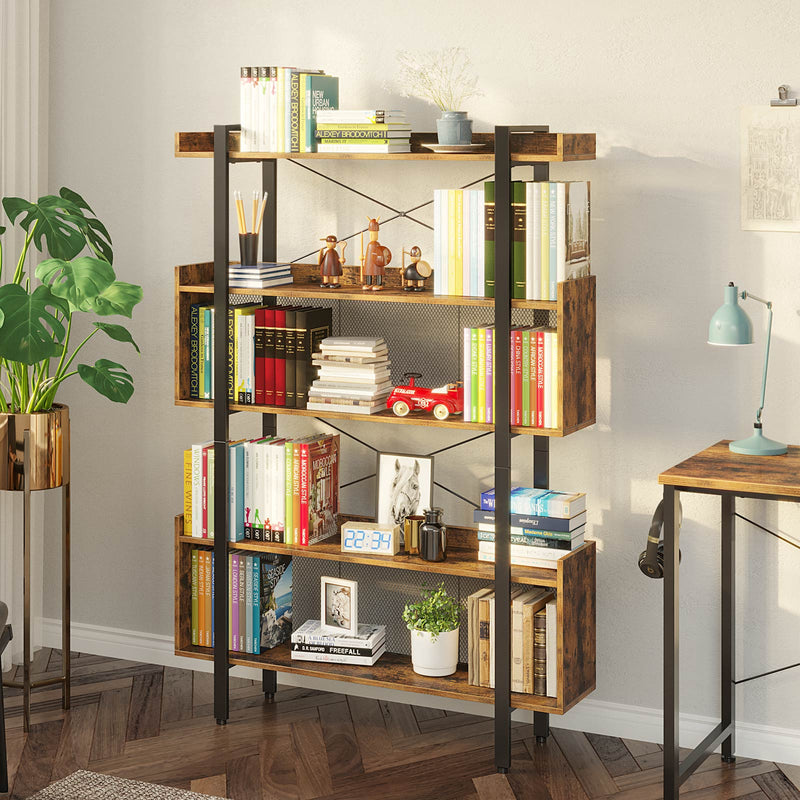 Rolanstar Multi Tier Vintage Free Standing Bookshelves with Metal Frame