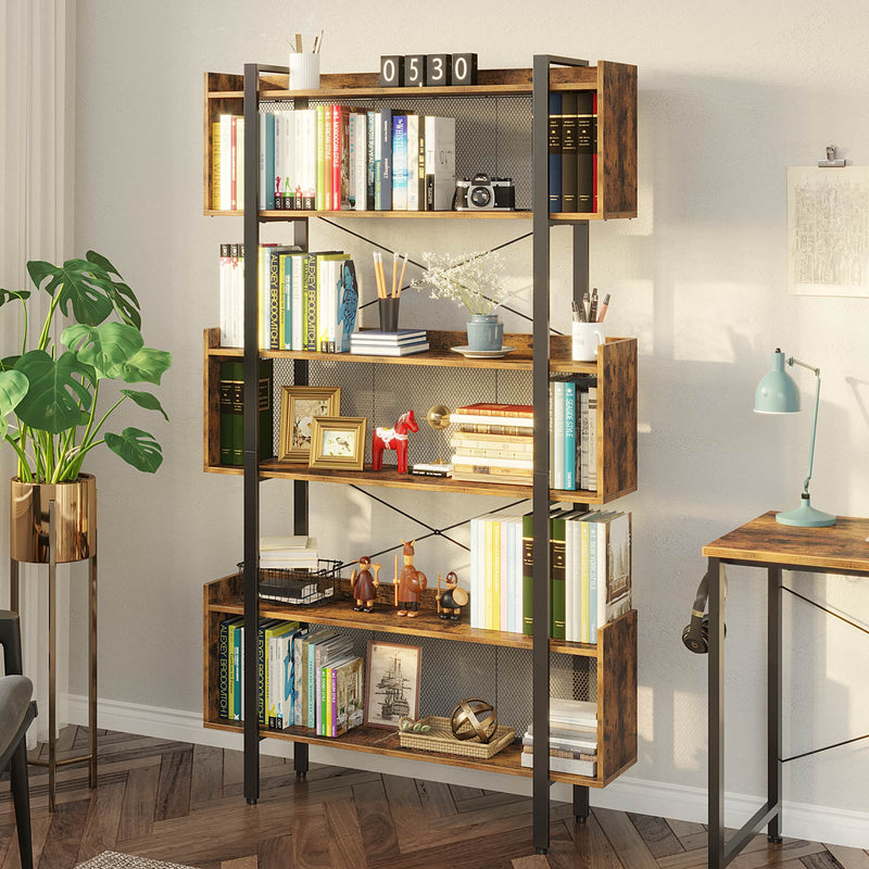 Rolanstar Multi Tier Vintage Free Standing Bookshelves with Metal Frame