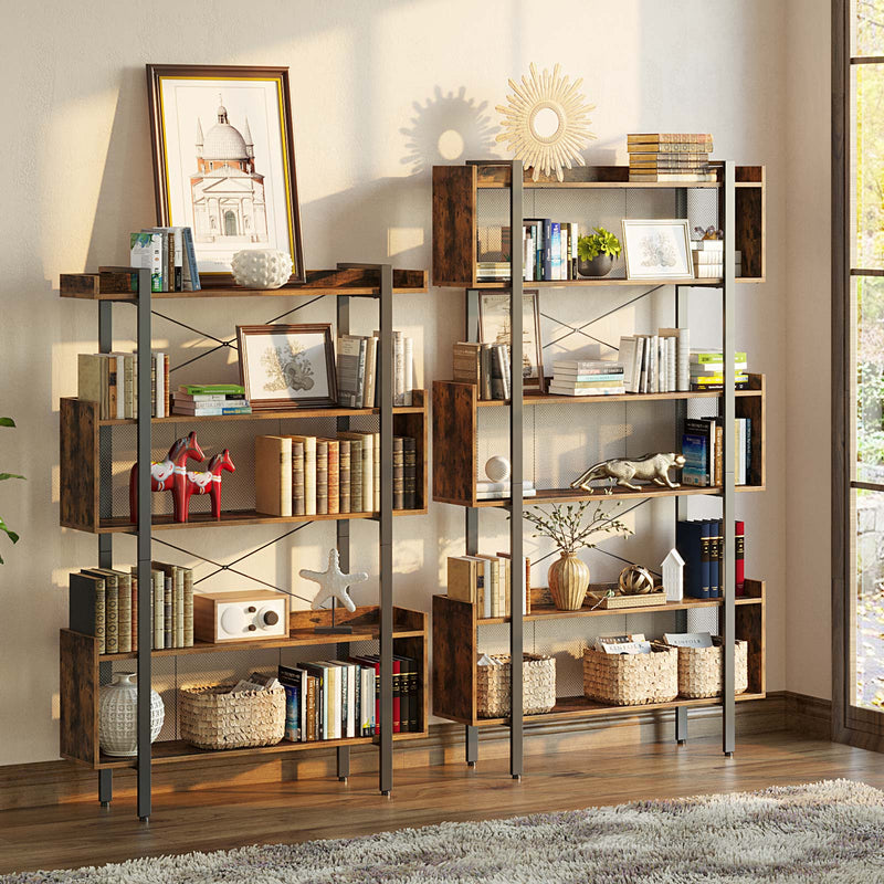 Rolanstar Multi Tier Vintage Free Standing Bookshelves with Metal Frame