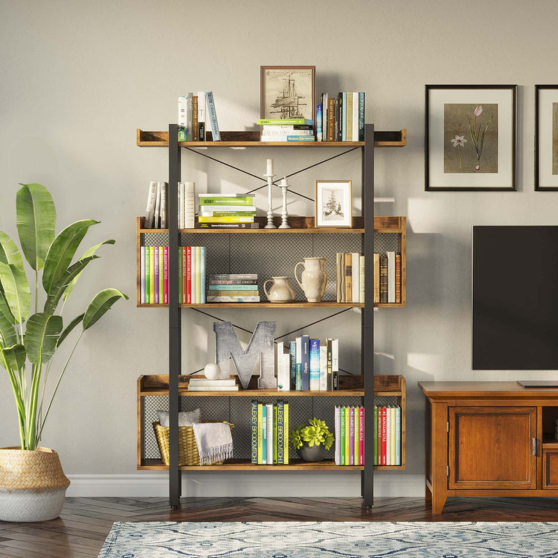 Rolanstar Multi Tier Vintage Free Standing Bookshelves with Metal Frame