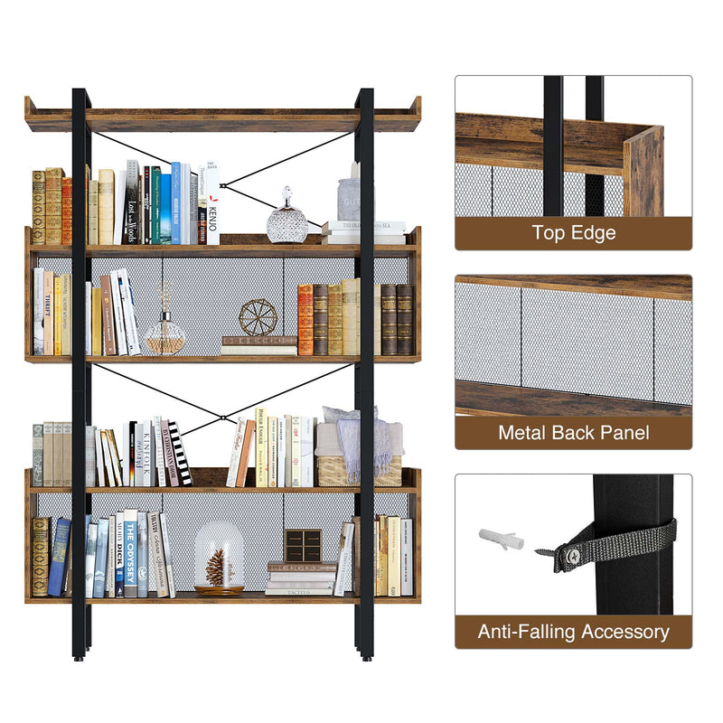 Rolanstar Multi Tier Vintage Free Standing Bookshelves with Metal Frame