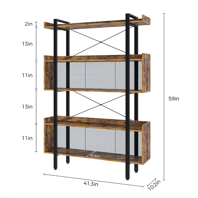 Rolanstar Multi Tier Vintage Free Standing Bookshelves with Metal Frame