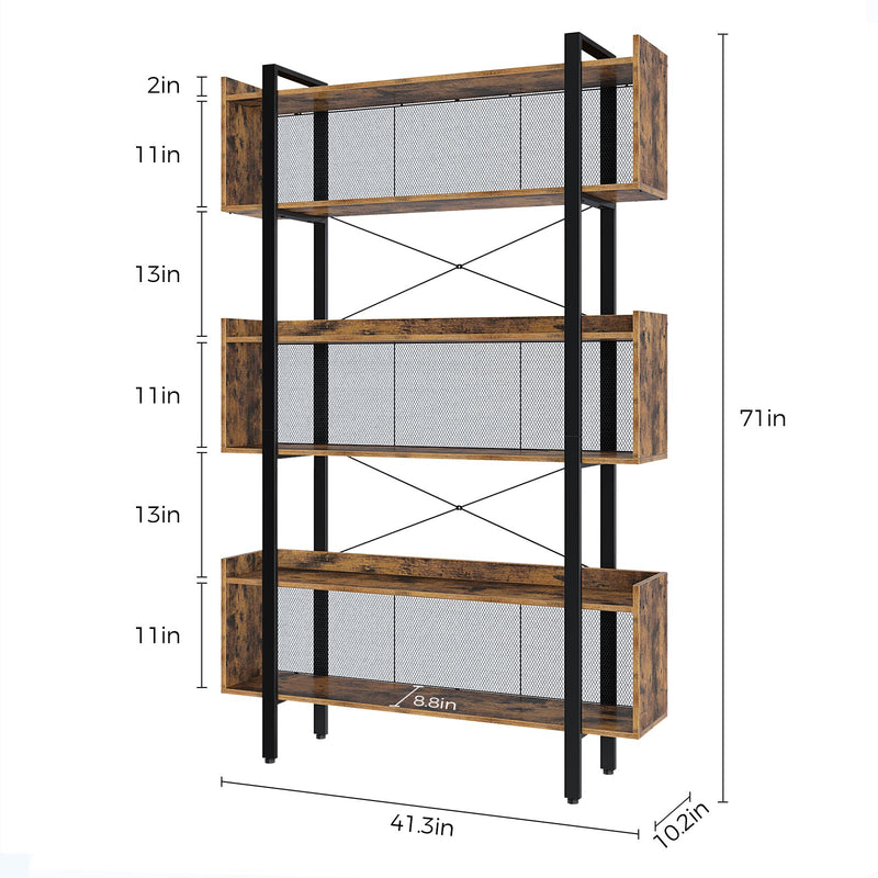 Rolanstar Multi Tier Vintage Free Standing Bookshelves with Metal Frame