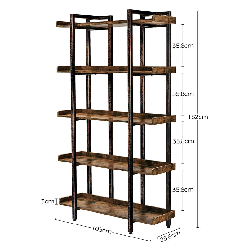 Rolanstar Metal and Wood Industrial Bookshelf, 5-Tier 6 Foot Etagere Bookshelf