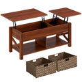 Rolanstar Two-way Lift Top Coffee Table with Rattan Baskets and Hidden Compartment