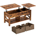 Rolanstar Two-way Lift Top Coffee Table with Rattan Baskets and Hidden Compartment