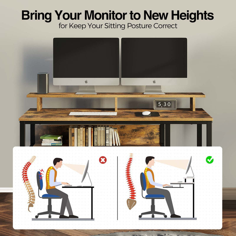 Rolanstar Computer Desk with Storage Shelf 55 Inch