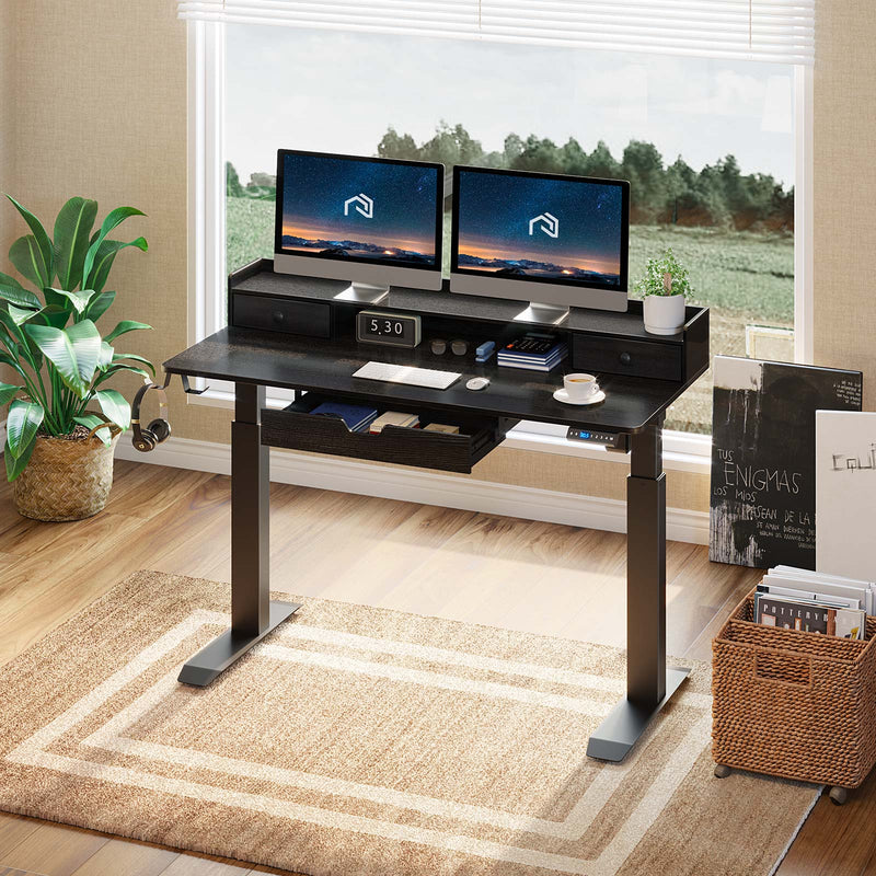 Rolanstar Single Motor Free Standing Electric Height Adjustable Desk With Drawers And Headphone Hooks 47 Inch