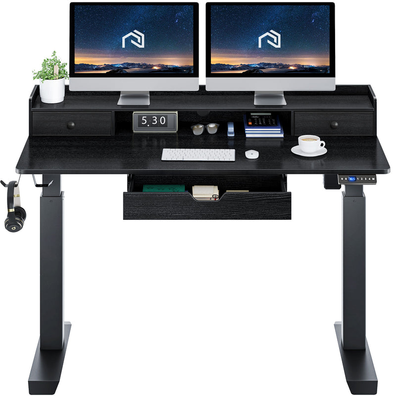 Rolanstar Single Motor Free Standing Electric Height Adjustable Desk With Drawers And Headphone Hooks 55 Inch
