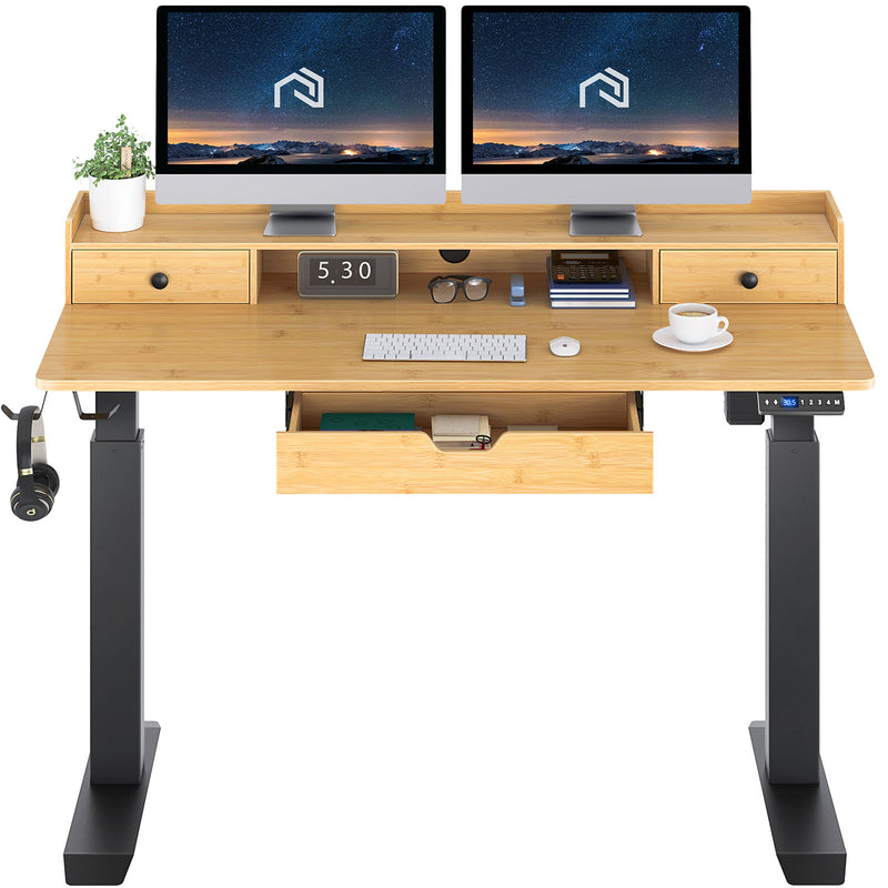 Rolanstar Single Motor Free Standing Electric Height Adjustable Desk With Drawers And Headphone Hooks 47 Inch