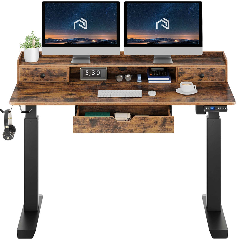 Rolanstar Single Motor Free Standing Electric Height Adjustable Desk With Drawers And Headphone Hooks 47 Inch