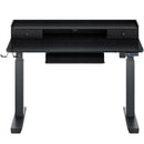 Rolanstar Height Adjustable Desk 47", Standing Desk with Keyboard Tray and Monitor Shelf, Electric Standing Table with Double Headphone Hooks, Rustic Brown