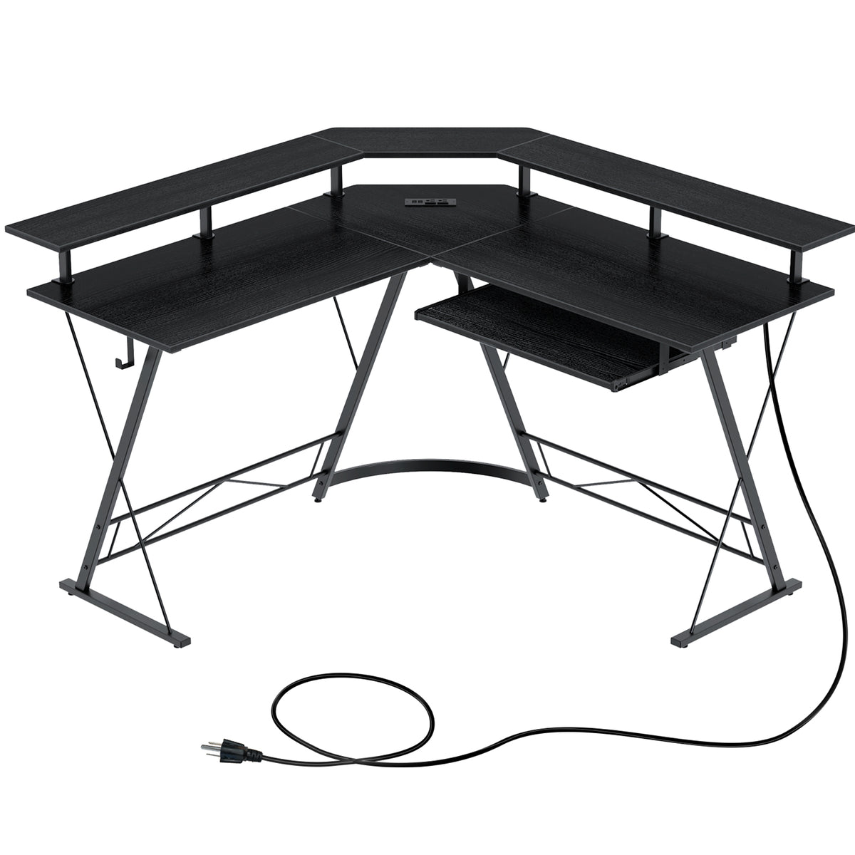 L Shaped Desk With USB Charging Port And Power Outlet, Reversible L-Sh