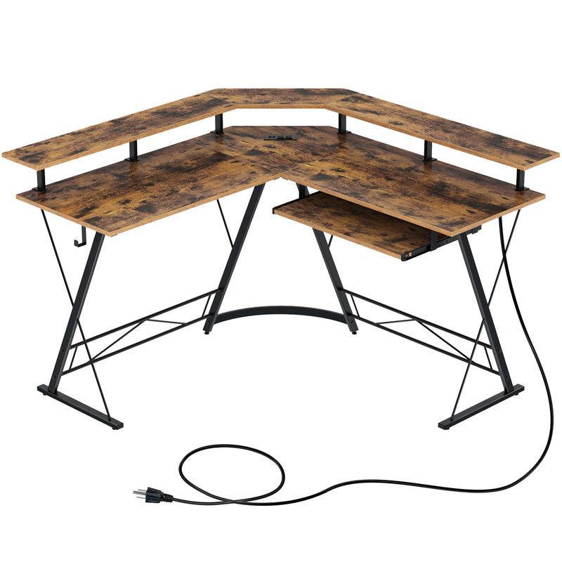 Rolanstar Computer Desk L Shaped with Power Outlet, 54” Reversible