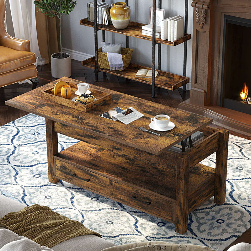 Rolanstar Coffee Table, Lift Top Coffee Table with Drawers and Hidden Compartment