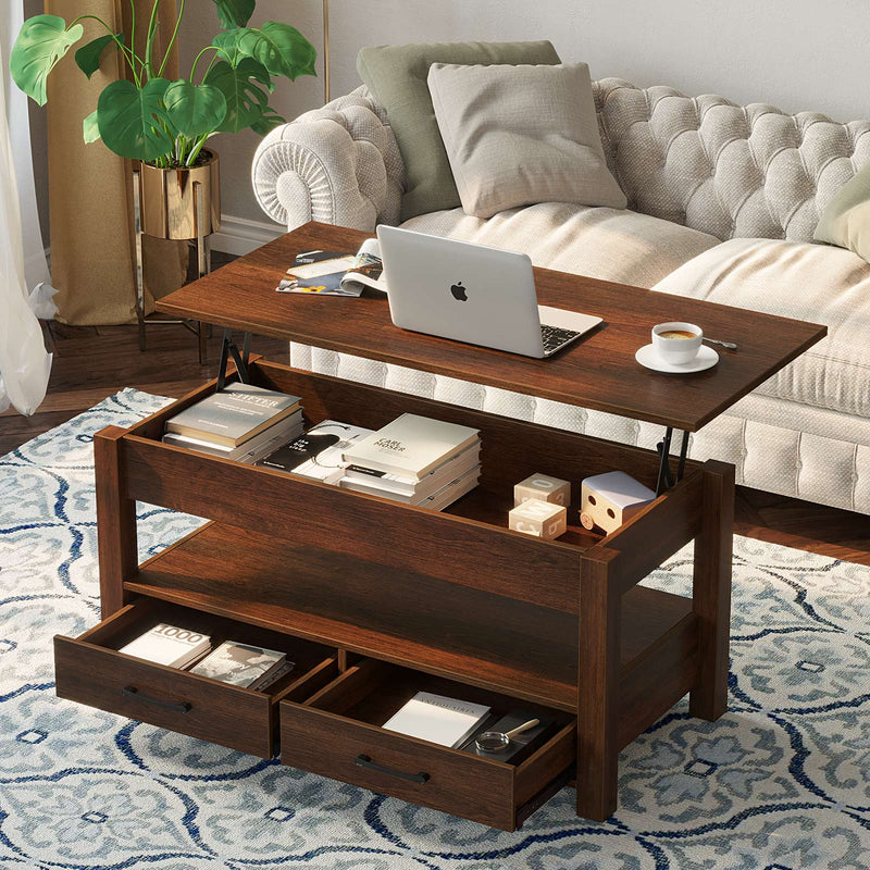 Rolanstar Coffee Table, Lift Top Coffee Table with Drawers and Hidden Compartment