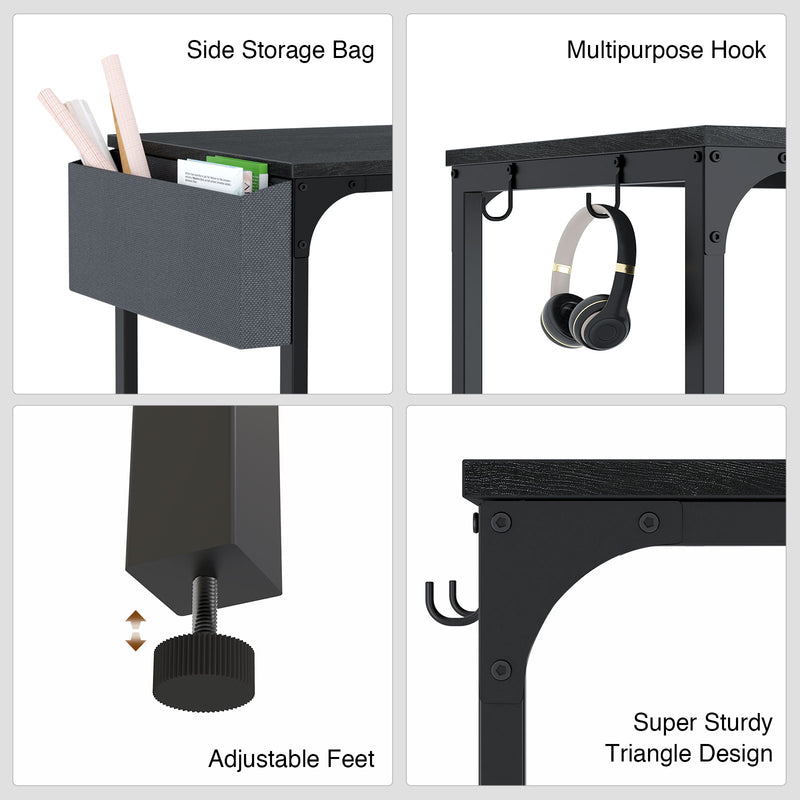 Rolanstar Computer Desk with Power Outlet, Side Storage Bag and Iron Hooks 39 Inch