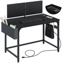 Rolanstar Computer Desk with Power Outlet, Side Storage Bag and Iron Hooks 39 Inch