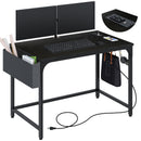 Rolanstar Computer Desk with Power Outlet, Side Storage Bag and Iron Hooks 39/47/55/63 Inch