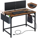 Rolanstar Computer Desk with Power Outlet, Side Storage Bag and Iron Hooks 39/47/55/63 Inch