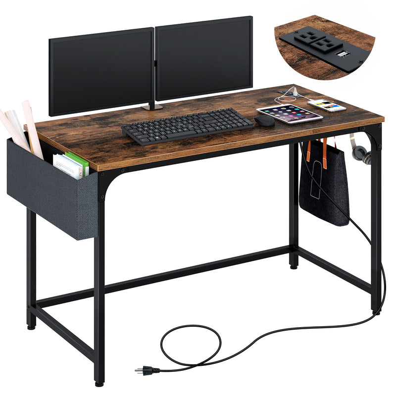 Rolanstar Computer Desk with Power Outlet, Side Storage Bag and Iron Hooks 39/47/55/63 Inch