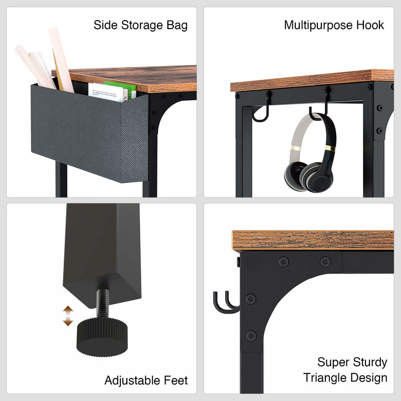 Rolanstar Computer Desk with Power Outlet, Side Storage Bag and Iron Hooks 63 Inch