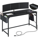 Rolanstar Computer Desk with Power Outlet, Side Storage Bag and Iron Hooks 55 Inch