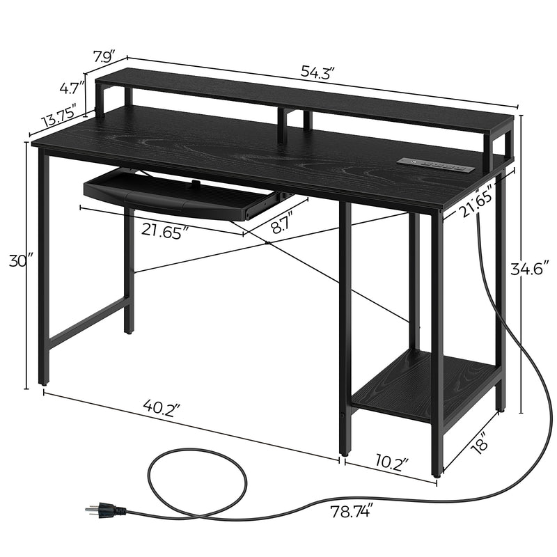 Rolanstar Computer Desk with Power Outlet, Keyboard Tray and Monitor Stand 55 Inch