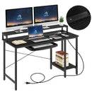 Rolanstar Computer Desk with Power Outlet, Keyboard Tray and Monitor Stand 55 Inch