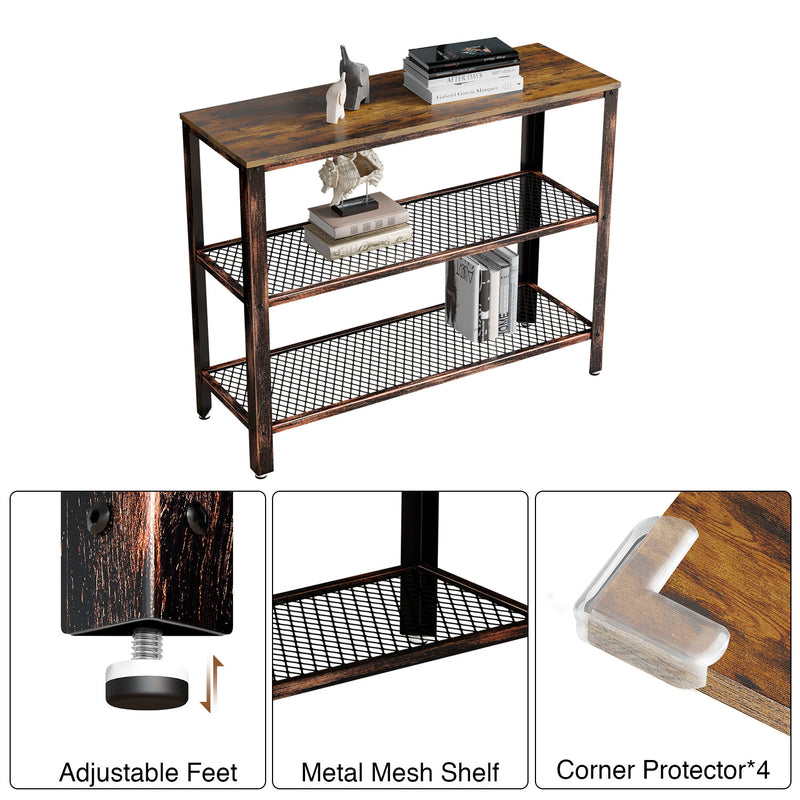 Rolanstar Metal Frame Console Table with Mesh Shelves