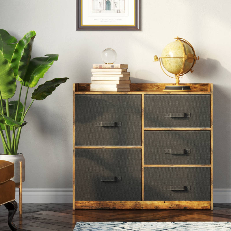 Rolanstar Dresser with 5 Drawers, Chest of Drawers with 5 Fabric Drawers