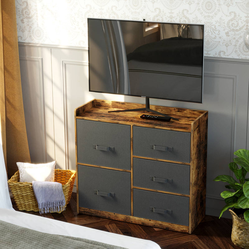 Rolanstar Dresser with 5 Drawers, Chest of Drawers with 5 Fabric Drawers