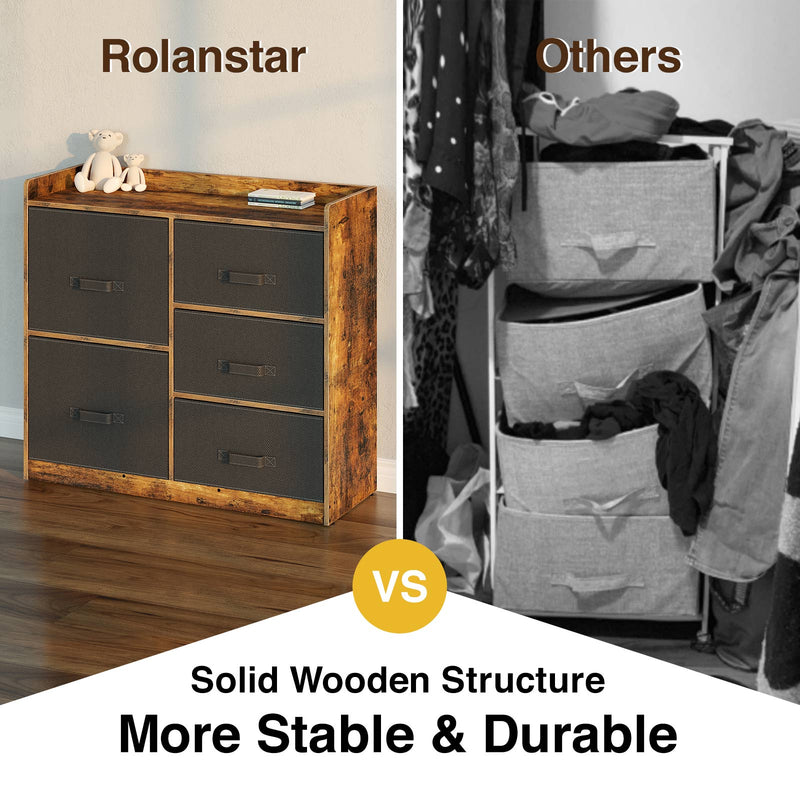 Rolanstar Dresser with 5 Drawers, Chest of Drawers with 5 Fabric Drawers