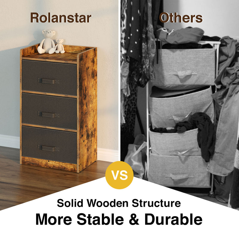 Rolanstar Rustic Dresser with 3 Drawers, Chest of Drawers