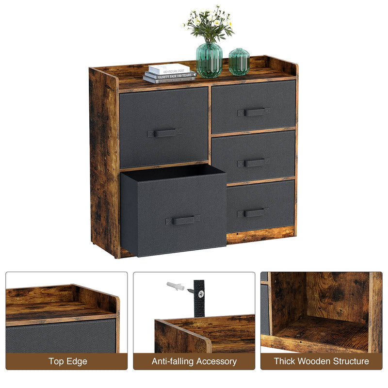 Rolanstar Dresser with 5 Drawers, Chest of Drawers with 5 Fabric Drawers