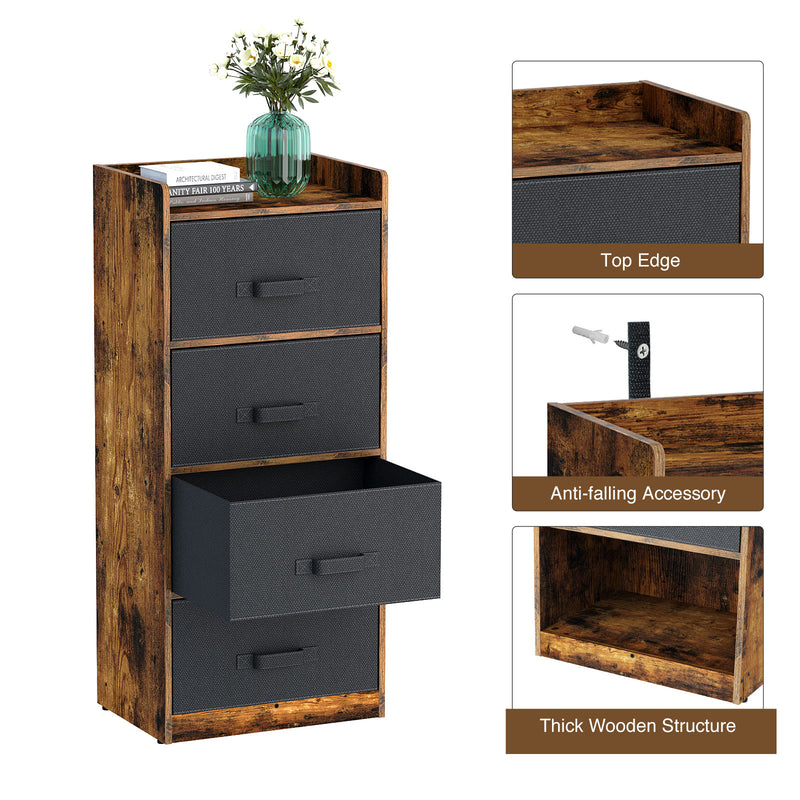 Rolanstar Rustic Dresser with 4 Drawers, Chest of Drawers
