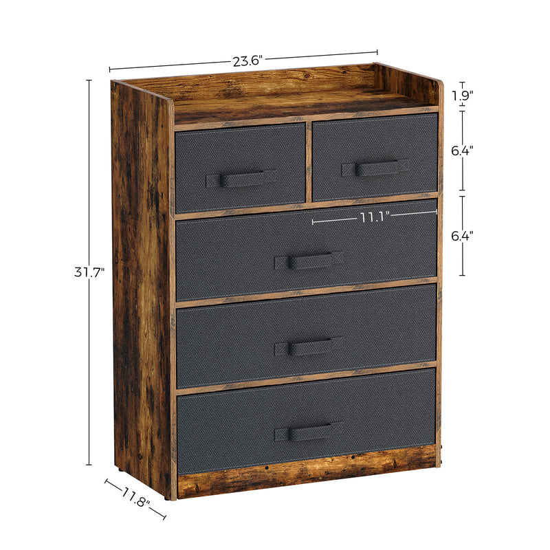 Rolanstar Rustic Dresser with 5 Drawers, Chest of Drawers with 5 Fabric Drawers