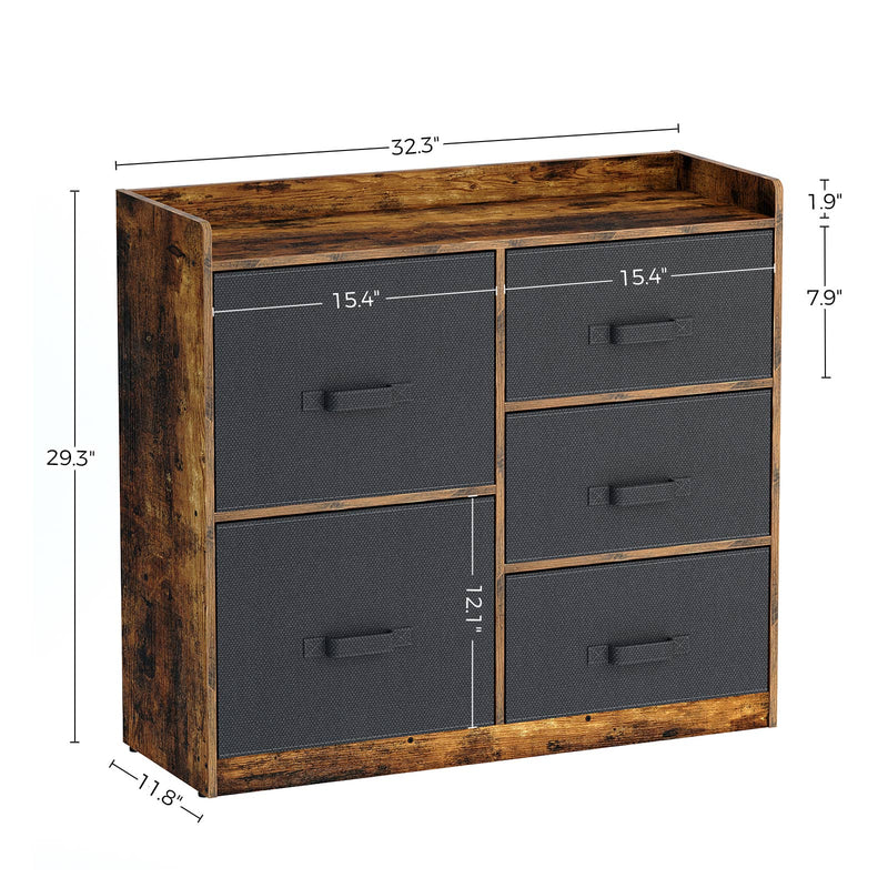 Rolanstar Dresser with 5 Drawers, Chest of Drawers with 5 Fabric Drawers