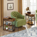 Rolanstar Flip Top Side Table with Power Outlet, 2-Tier Organizer Shelves