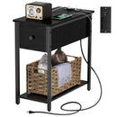 Rolanstar Narrow End Table with Charging Station & Rattan Basket