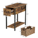 Rolanstar Narrow End Table with Charging Station & Rattan Basket