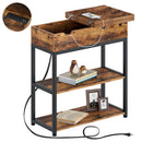 Rolanstar Flip Top Side Table with Power Outlet, 2-Tier Organizer Shelves