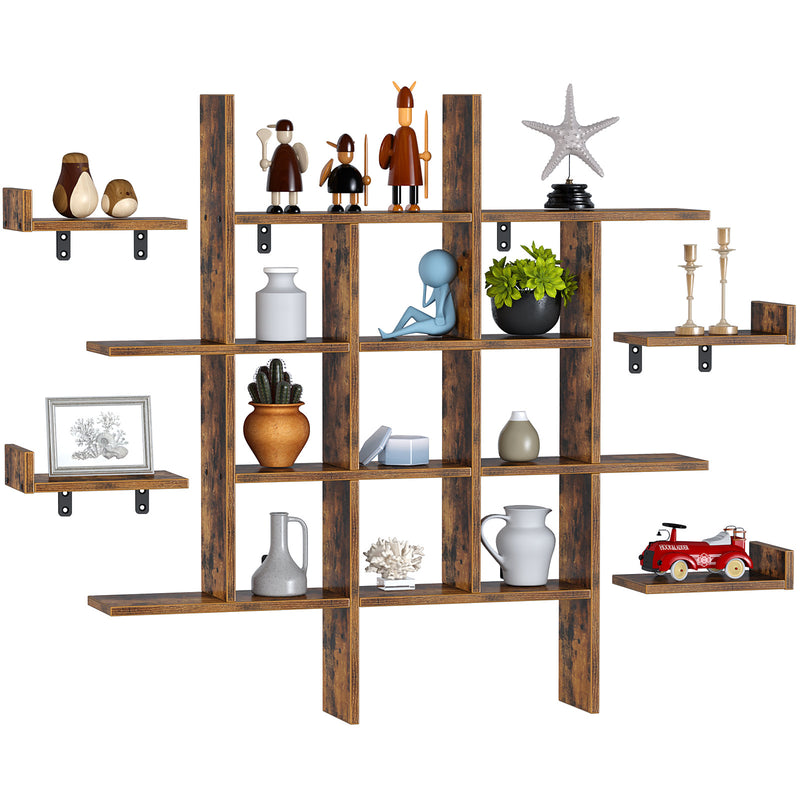 Rolanstar Floating Shelf, Wall Mounted 4 Cube Intersecting Floating Shelf Set of 2