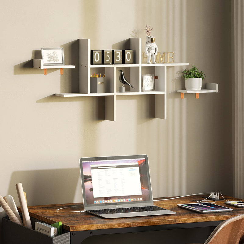Rolanstar Floating Shelf, Wall Mounted 4 Cube Intersecting Floating Shelf Set of 2