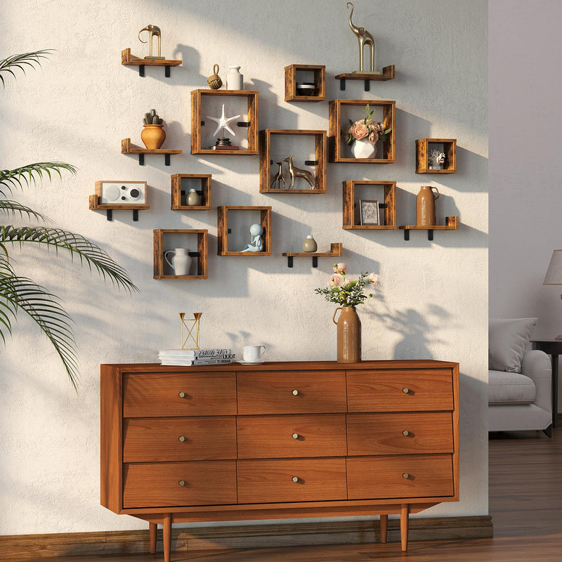 Rolanstar Floating Shelves, Wall Mounted Cube Shelves, Set of 3